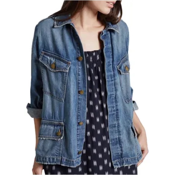 Current/Elliott The Denim Military Slant Pocket Jacket 3 Old Soul - Picture 3 of 10